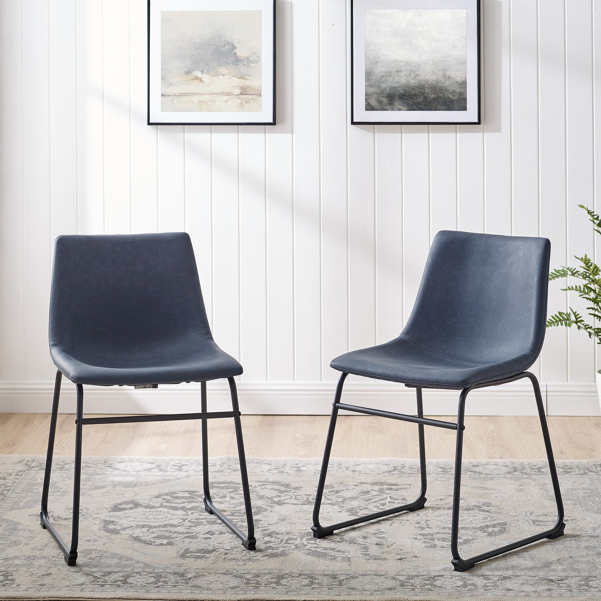 Industrial Faux Leather Dining Chairs, Set Of 2 Blue Navy Polyester Pu Leather