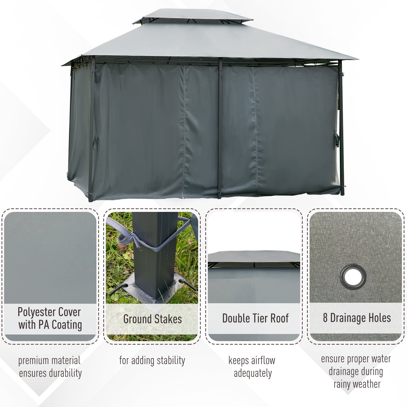 Outsunny 10' X 13' Patio Gazebo, Outdoor Gazebo Canopy Shelter With Curtains, Vented Roof, Steel Frame For Garden, Lawn, Backyard And Deck, Sage Gray Black Steel