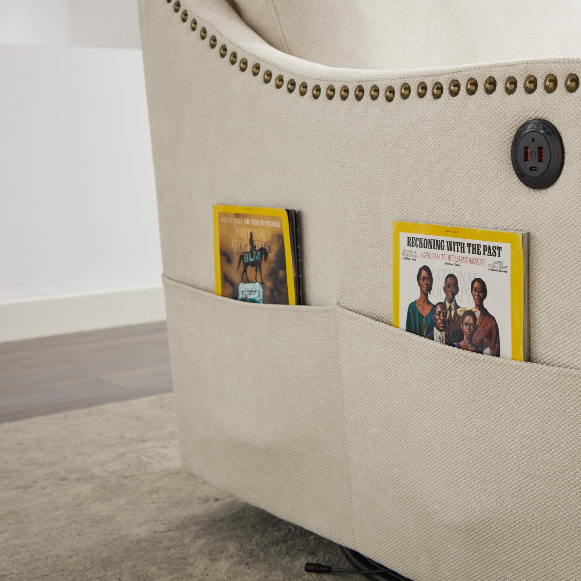 Cream White Fabric Swivel Rotating Accent Chair With Usb And Magazine Book For Living Room And Hotel Bed Room Cream White White Primary Living Space American Design,Classic,Modern Pine Foam Wood Fabric