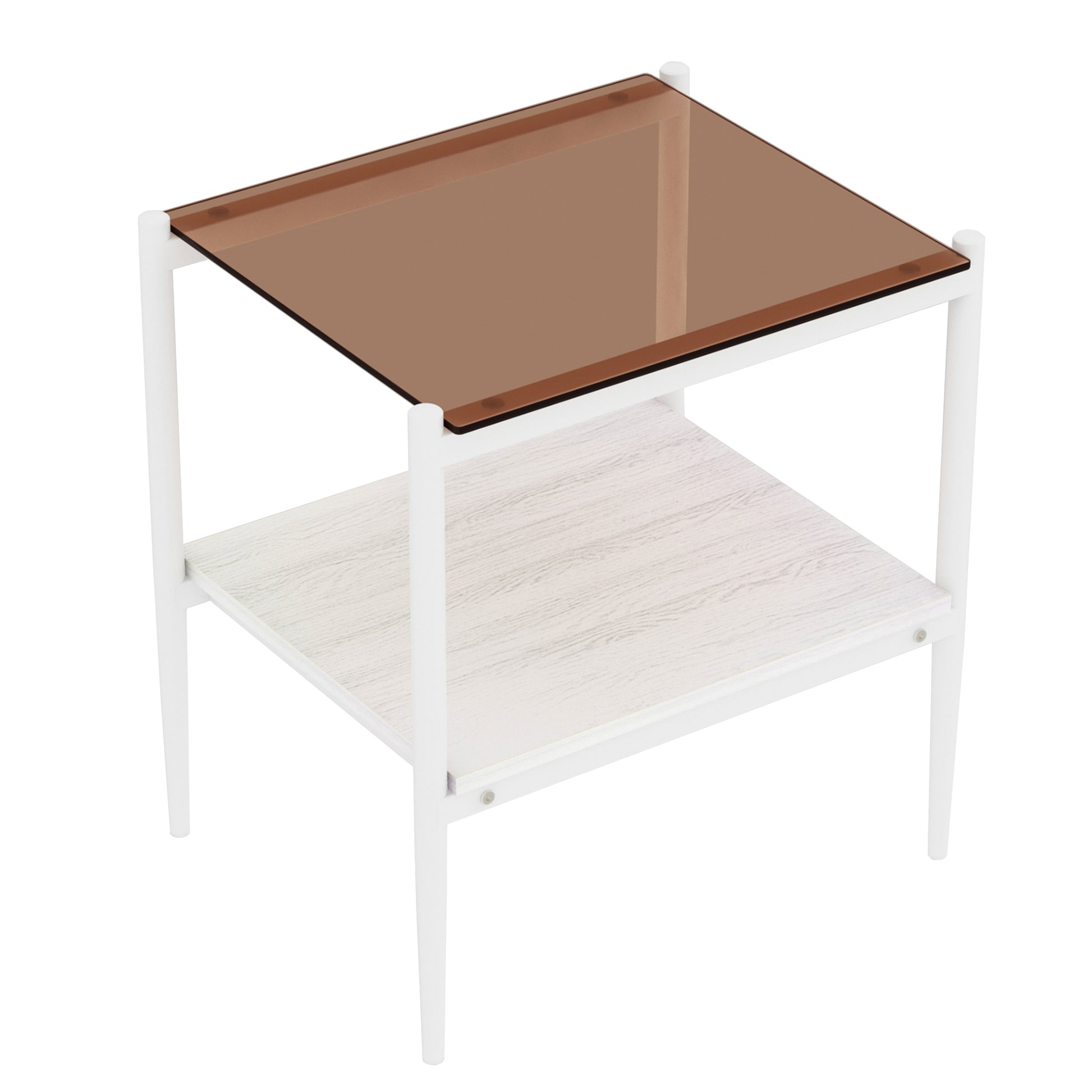 Set Of 2 Rectangle End Table, Tempered Glass Tabletop With Mdf Layer, Modern Table For Living Roombrown Glass Brown Tempered Glass