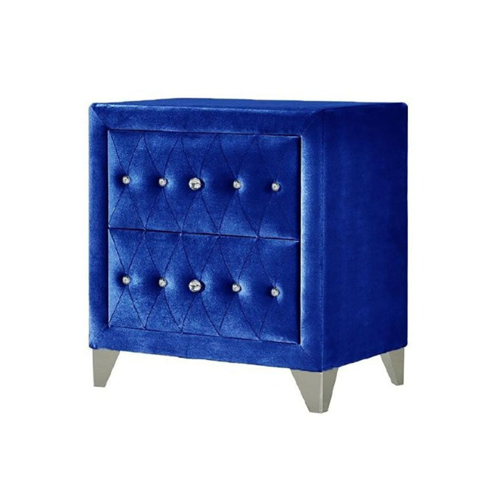 Blue Upholstered 2 Drawer Nightstand Blue 2 Drawers Bedroom Bedside Cabinet Luxury Drawers Velvet