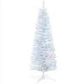 Homcom 5' Snow Flocked Artificial Pencil Christmas Tree, Slim Xmas Tree With Realistic Branches And Plastic Base Stand For Indoor Decoration, White White Plastic