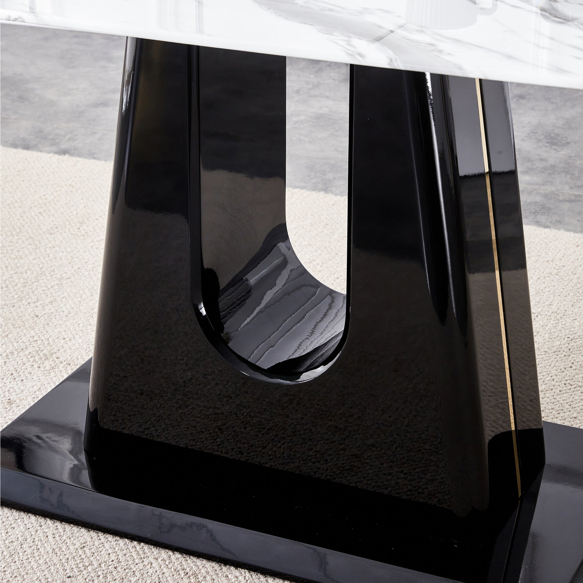 Table And Chair Set, Modern And Minimalist Dining Table, Imitation Marble Patterned Tabletop, Mdf Legs With U Shaped Brackets. Paired With Comfortable Chairs, Suitable For Dining And Living Rooms. Black Gold Mdf Glass
