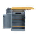 K&K 53Inch Large Kitchen Island With 2 Bar Stools, Power Outlet,Door Internal Storage Rack,Kitchen Storage Cart On 5 Wheels With Drop Leaf,5 Open Side Racks,3 Drawers For Kitchen,Dining Room,Grey Blue Grey Blue Gray Kitchen