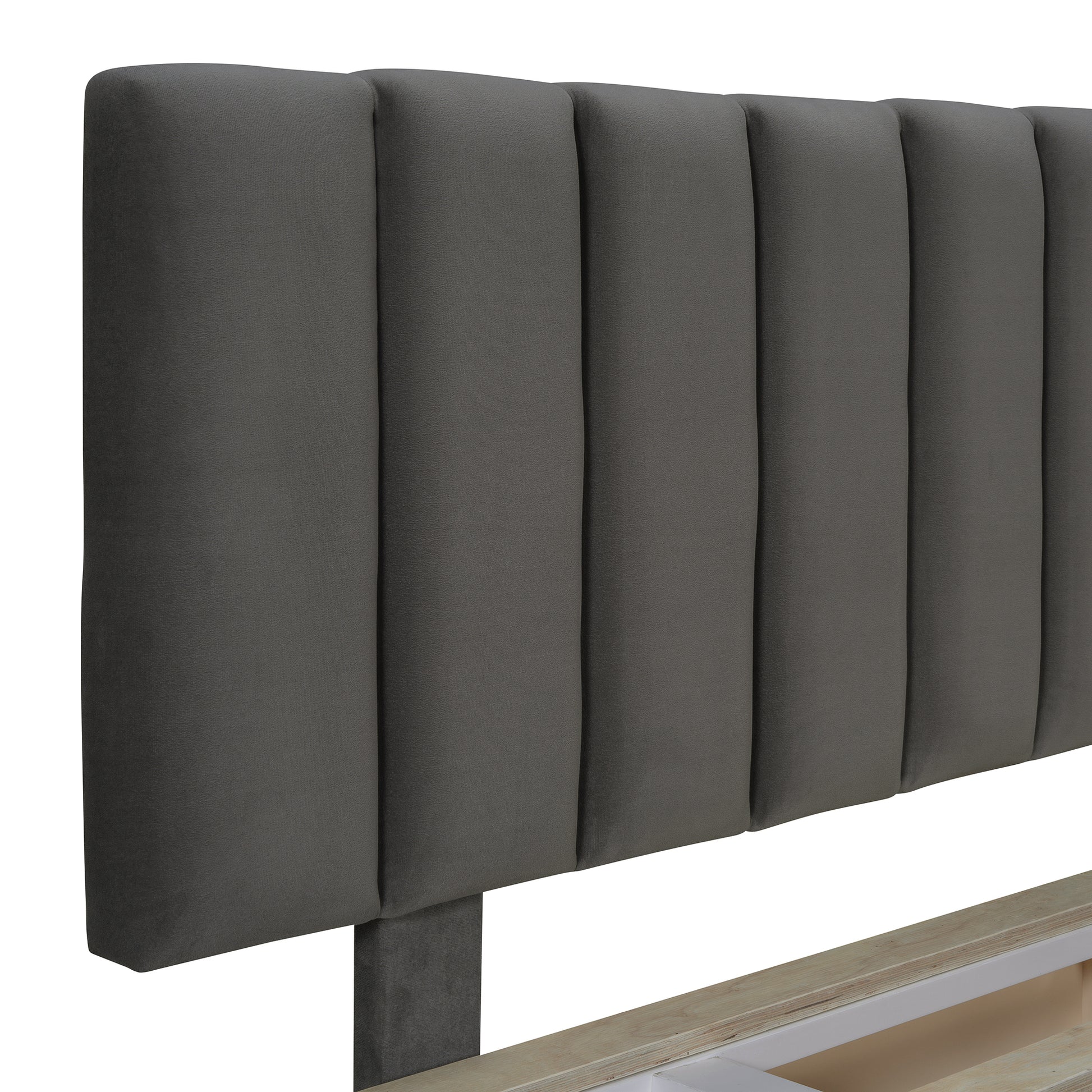 Queen Size Upholstered Floating Bed With Led Light And Usb Port, Velvet, Gray, Hydrualic Platform Bed Queen Gray Velvet