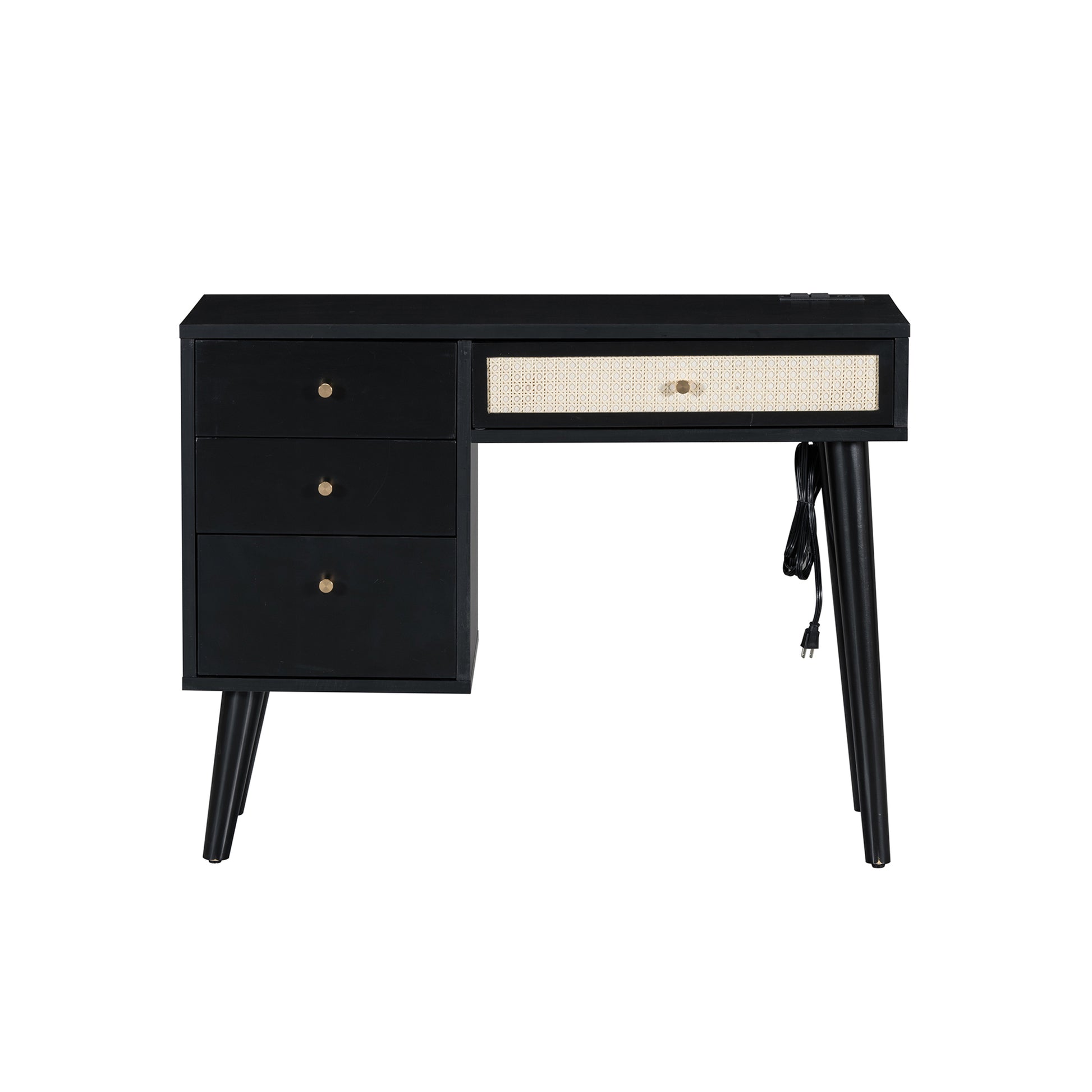 3 Pieces Bedroom Set With Queen Size Wooden Bed Frame, 1 Vintage Nightstand And 1 Makeup Vanity Set With Stool,Black Queen Black 3 Piece Set Wood