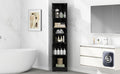 Multi Functional Corner Cabinet Tall Bathroom Storage Cabinet With Two Doors And Adjustable Shelves, Open Shelf, Black Black Mdf