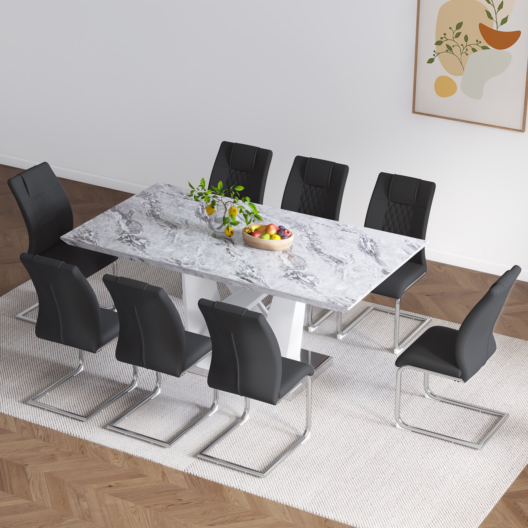 Table And Chair Set: 1 Tablevv 8 Black 001 Chairs. Black Mdf