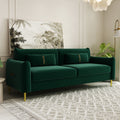 Fx P19 Rg Sofa 85.8Inch Velvet Sofa Couch Luxury Modern Upholstered Sofa With 2 Pillows For Livingroom Retro Green Velvet 2 Seat