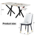 1 Table And 8 Chairs Set.A Rectangular Dining Table With A 0.39 Inch Imitation Marble Tabletop And Black Metal Legs.Paired With 8 Chairs With Pu Leather Seat Cushion And Black Metal Legs.F 1538,C 007 Black Glass Metal