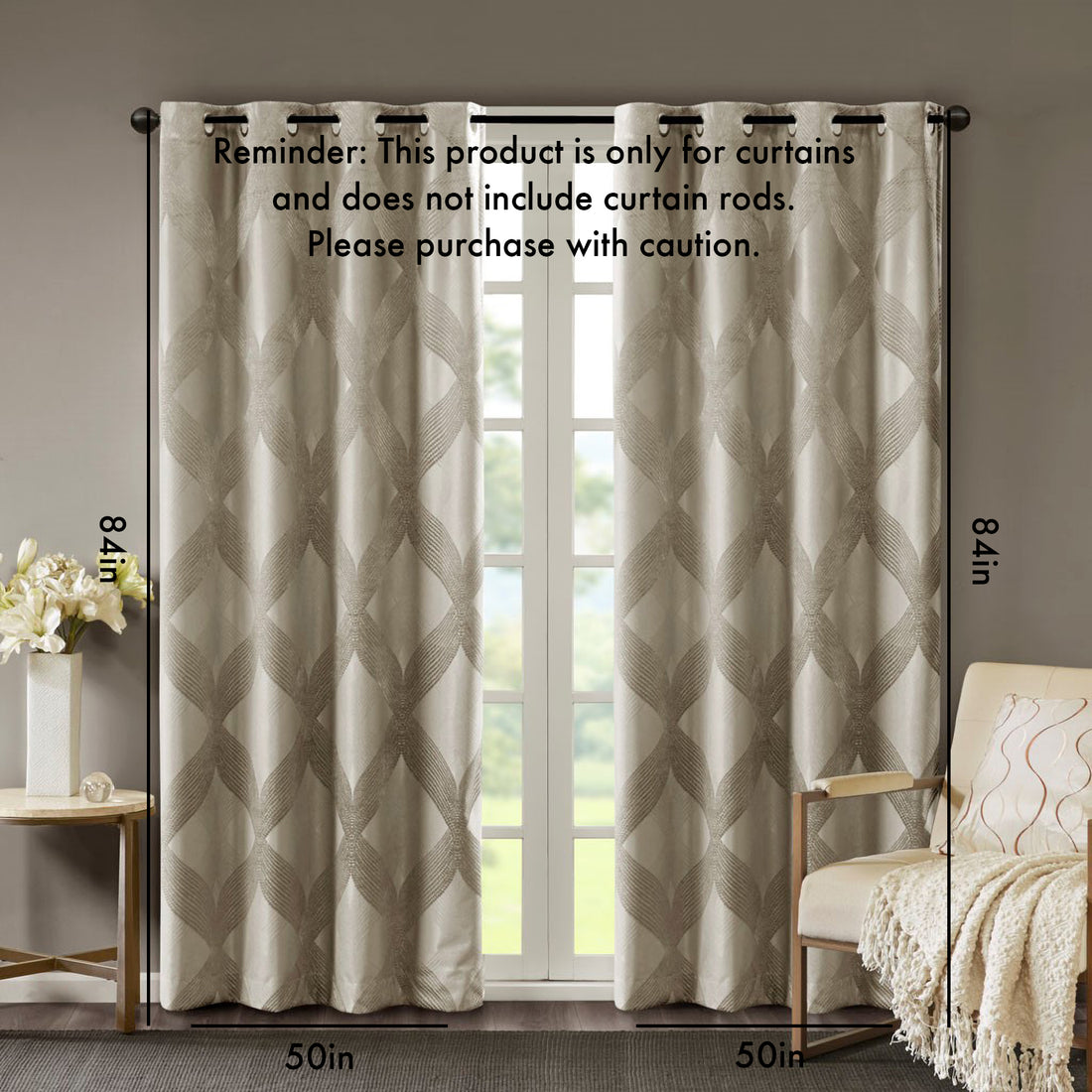 Ogee Knitted Jacquard Total Blackout Curtain Panel Only 1 Pc Panel Taupe Polyester