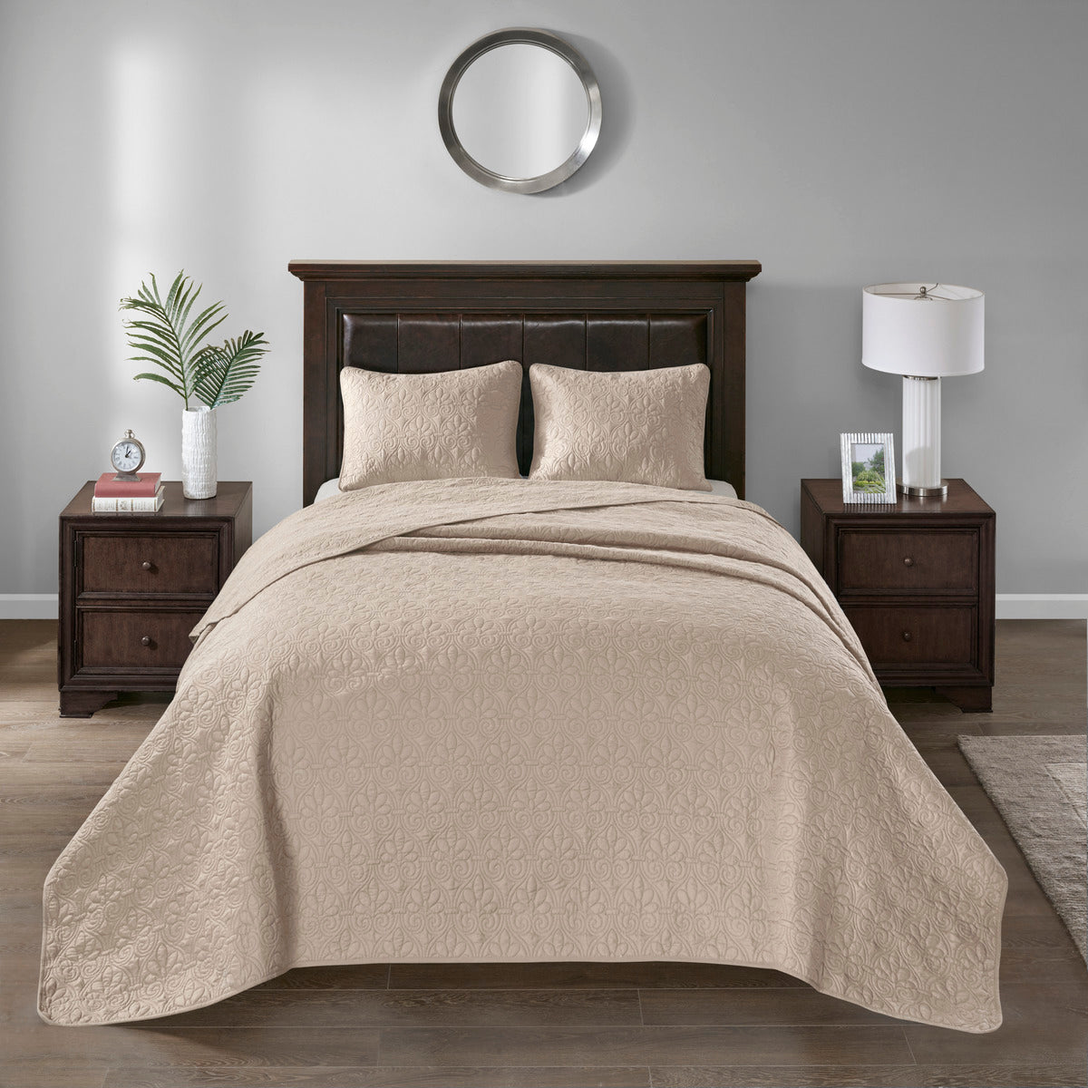 Reversible Bedspread Set Khaki King Khaki Cotton