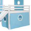 Full Size Loft Bed With Slide Pink Tent And Tower Blue Old Sku:Wf298771Aac Full Blue Solid Wood