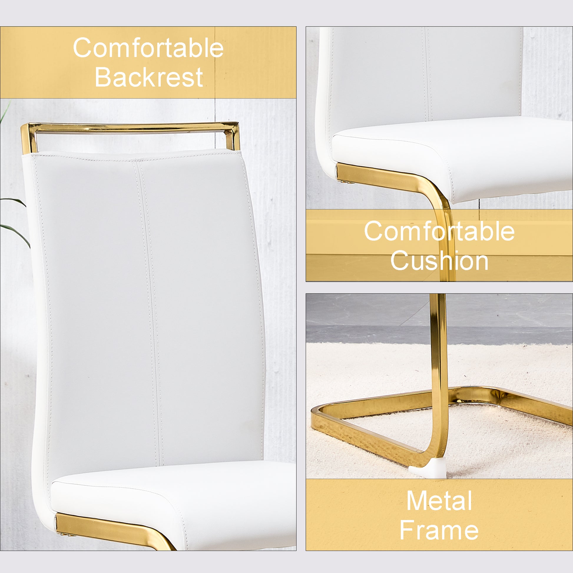 Table And Chair Set, Modern Minimalism And Luxurious White Rectangular Pattern Dining Table. Soft And Comfortable Dining Chairs For Dining Rooms, Living Rooms, Terraces And Kitchens. White Seats 8 Mdf Glass