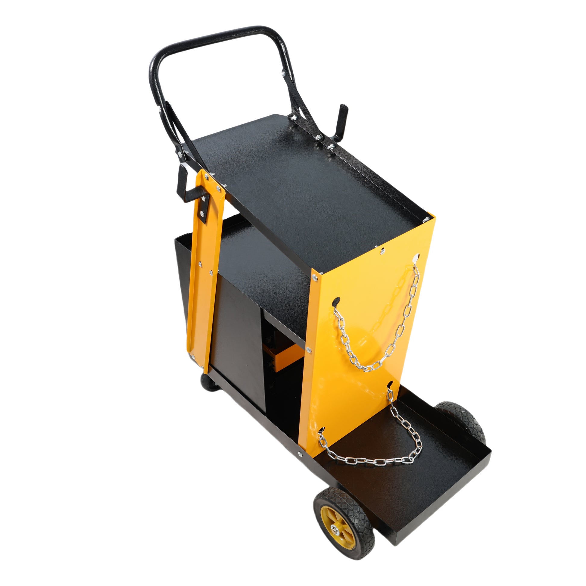 Multi Function Welder Trolley, Mig Tig Arc Plasma Cutter Storage Tank With 2 Safety Chains, Portable 4 Drawer Chest, Weight 280 Lbs Yellow Black Iron