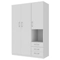 2 Doors Wooden Wardrobe Storage For Bedroom, With Shelves And 3 Drawers, White White Particle Board