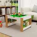 Kids 2 In 1 Play Table With 7 Storage Compartments,Compatible With Lego Building Block,Modern Activity Learning Table Game Furniture White White Green Mdf