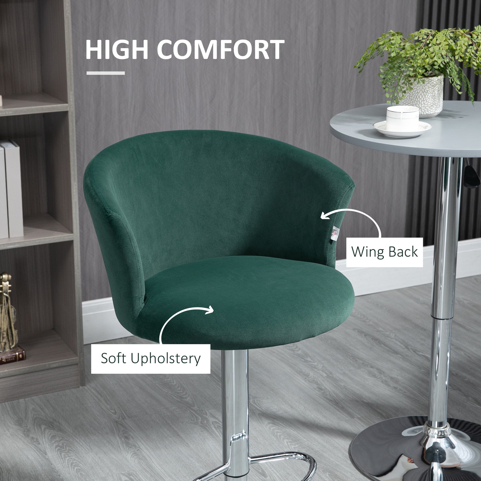 Homcom Adjustable Bar Stools Set Of 2, Velvet Upholstered Kitchen Stool, Swivel Counter Height Barstool With Footrest For Dining Room, Dark Green Dark Green Polyester