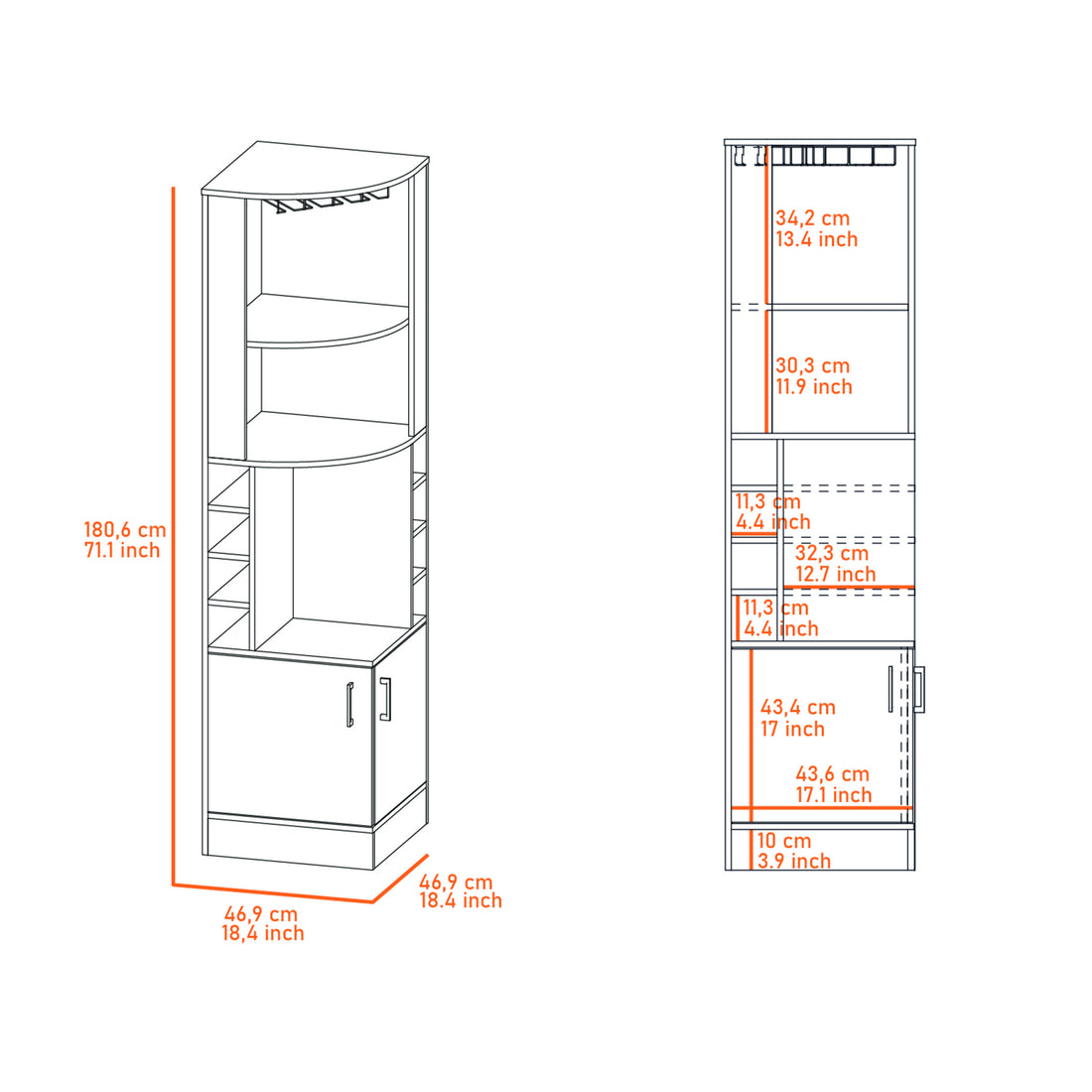 Seattle Bar Cabinet, Eight Bottle Cubbies, Two Large Open Shelves Freestanding 1 2 Drawers Dark Brown Primary Living Space Open Storage Space Contemporary Pine Particle Board Engineered Wood