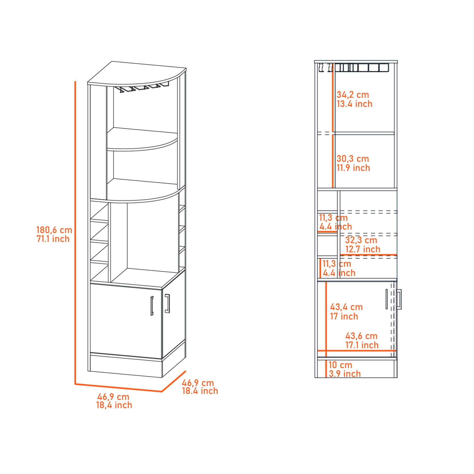 Seattle Bar Cabinet, Eight Bottle Cubbies, Two Large Open Shelves Freestanding 1 2 Drawers Dark Brown Primary Living Space Open Storage Space Contemporary Pine Particle Board Engineered Wood