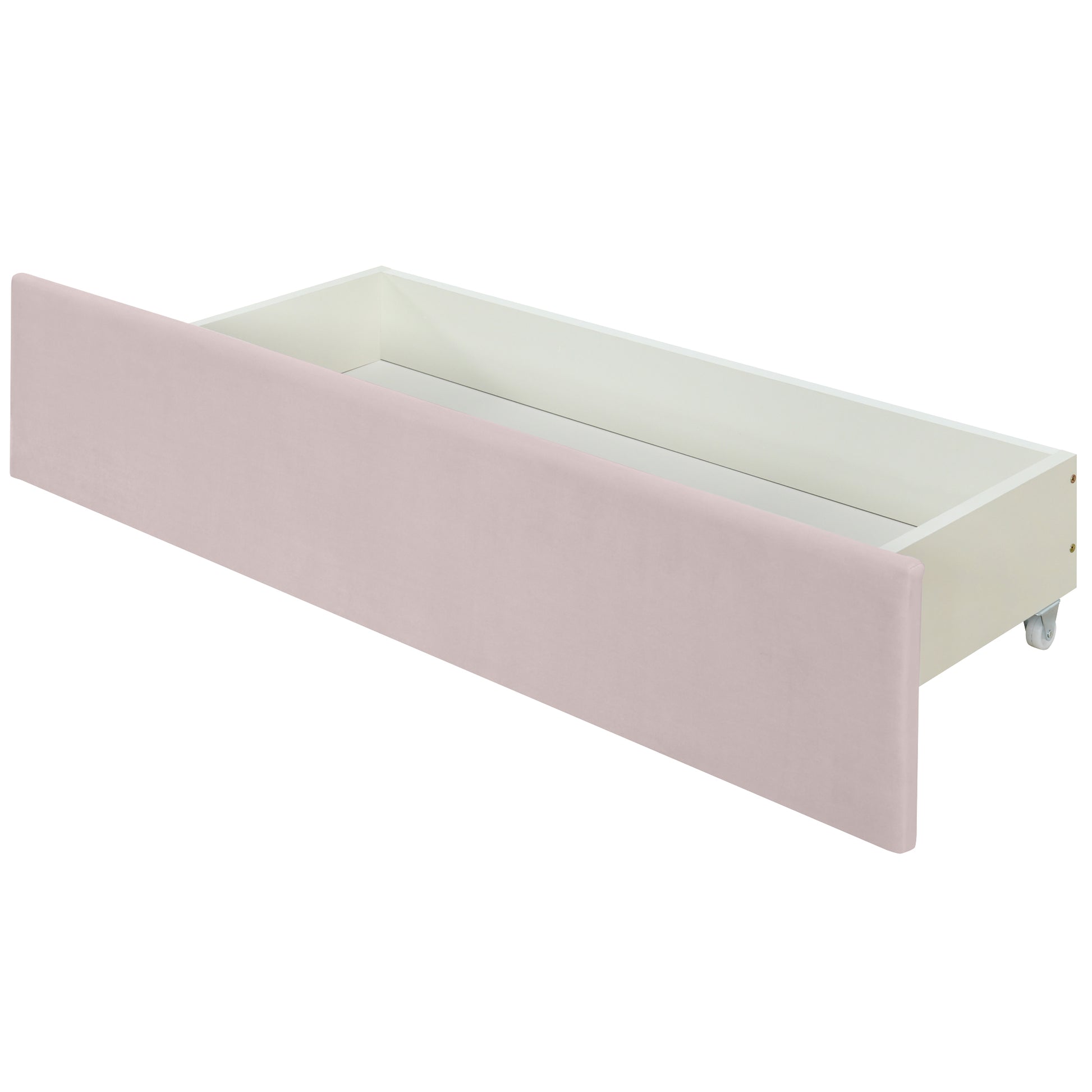 Queen Size Upholstered Platform Bed With 2 Drawers And 1 Trundle, Classic Metal Strip Headboard Design, Pink Queen Pink Mdf Lvl