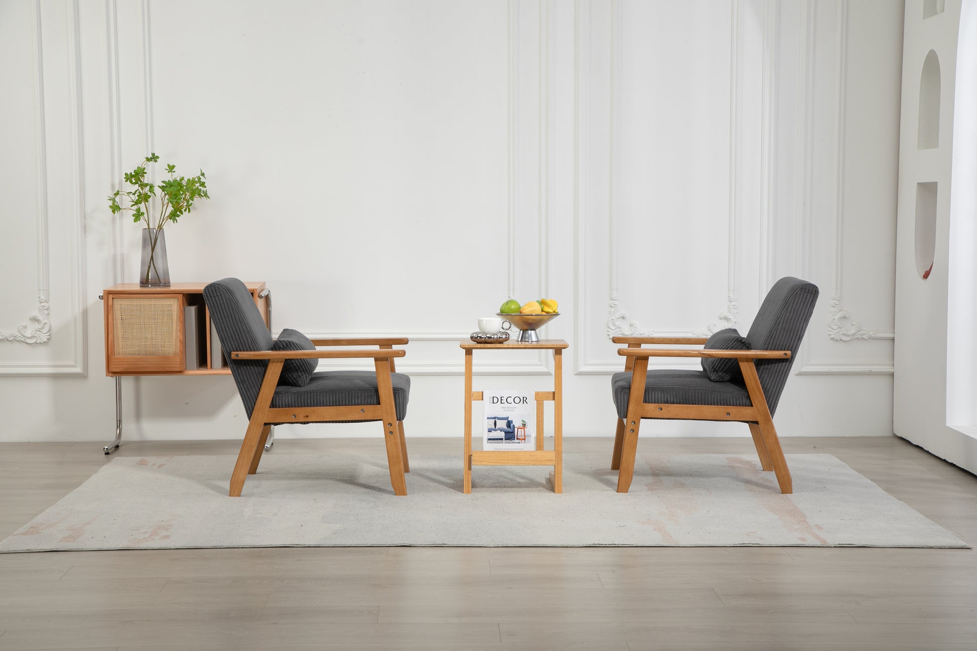 Leisure Chair With Solid Wood Armrest And Feet, Leisure Chair, Wood Frame, Velvet, L, Solid Rubber Wood Legs, Mid Century Modern Accent Chair, For Living Room Bedroom Studio Chair,Two Packs Dark Gray Corduroy