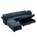 Adjustable Arms And Backs Sectional Sofa, Modern Sectional Couch U Shaped Sofa Couch With Storage Ottoman, Sofa With Convertible Chaise Blue Blue Polyester 4 Seat