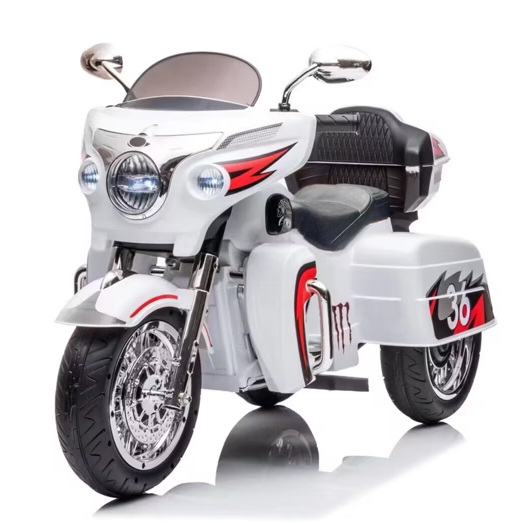 Kids Motorcycle,Ride On Motorcycle,Kids Electric Motorcycle 12V Two Seat Motorcycle For Kids, Motorbike For Kids With Key Start 3 Wheels Headlight Storage Box Two Motor Two Seat White Plastic Indoor