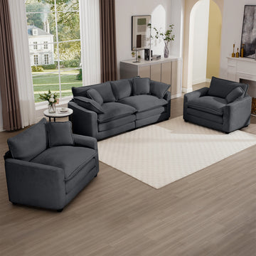 Warm And Cozy Sofa Set With Soft Cushions And Pillows, Home Theater Style Sofa Set Consisting Of One 2 Seater Sofas And Two Single Sofa In Grey Corduroy Fabric Grey Corduroy 4 Seat