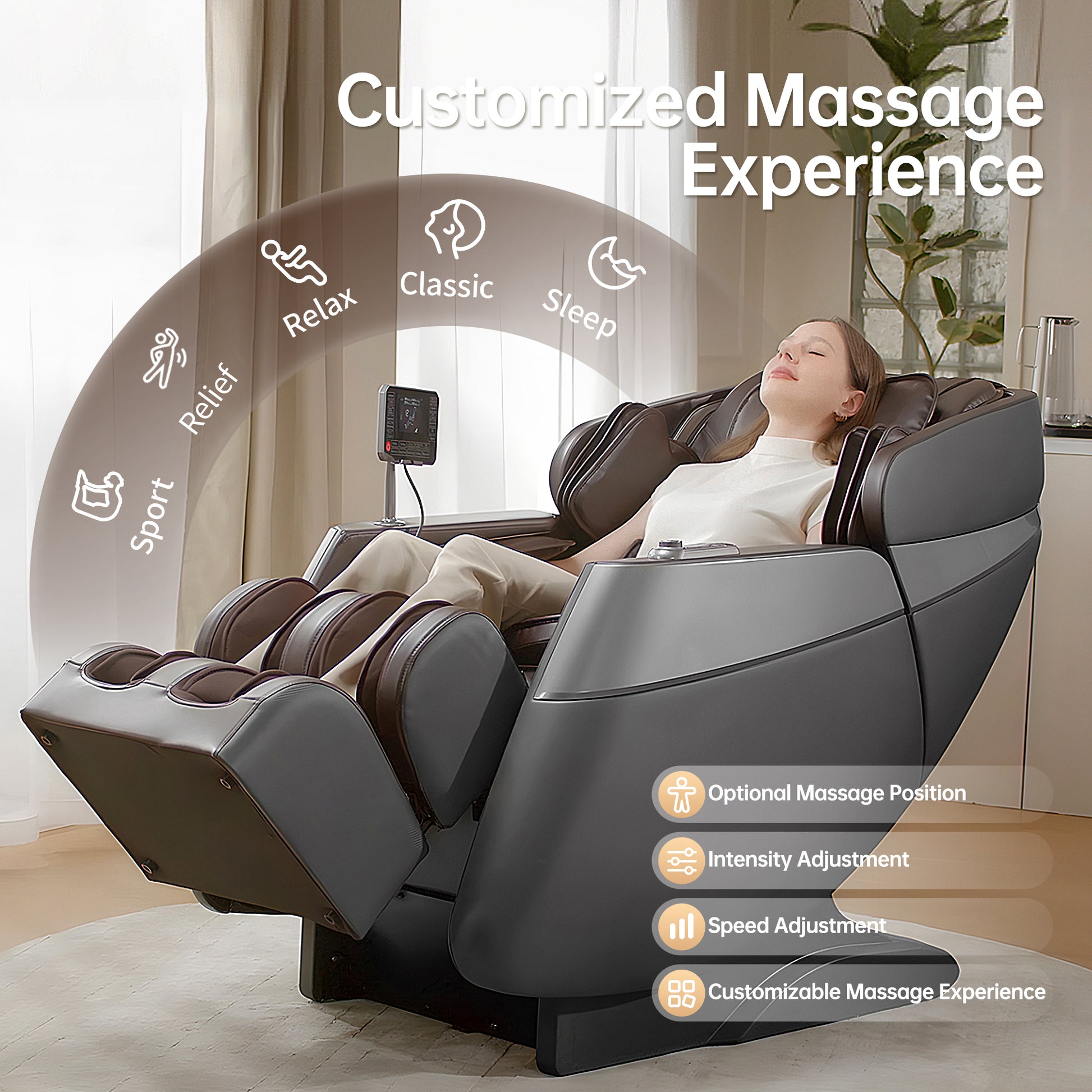 Deluxe Massage Chair Full Body 3D Sl Track Zero Gravity Massage Chair Recliner With Calf And Foot Rollers, Ai Voice Control, Lcd Screen, Quick Access Buttons Grey Grey Brown Primary Living Space Memory Foam And Polyurethane Foam Abs Steel Q235