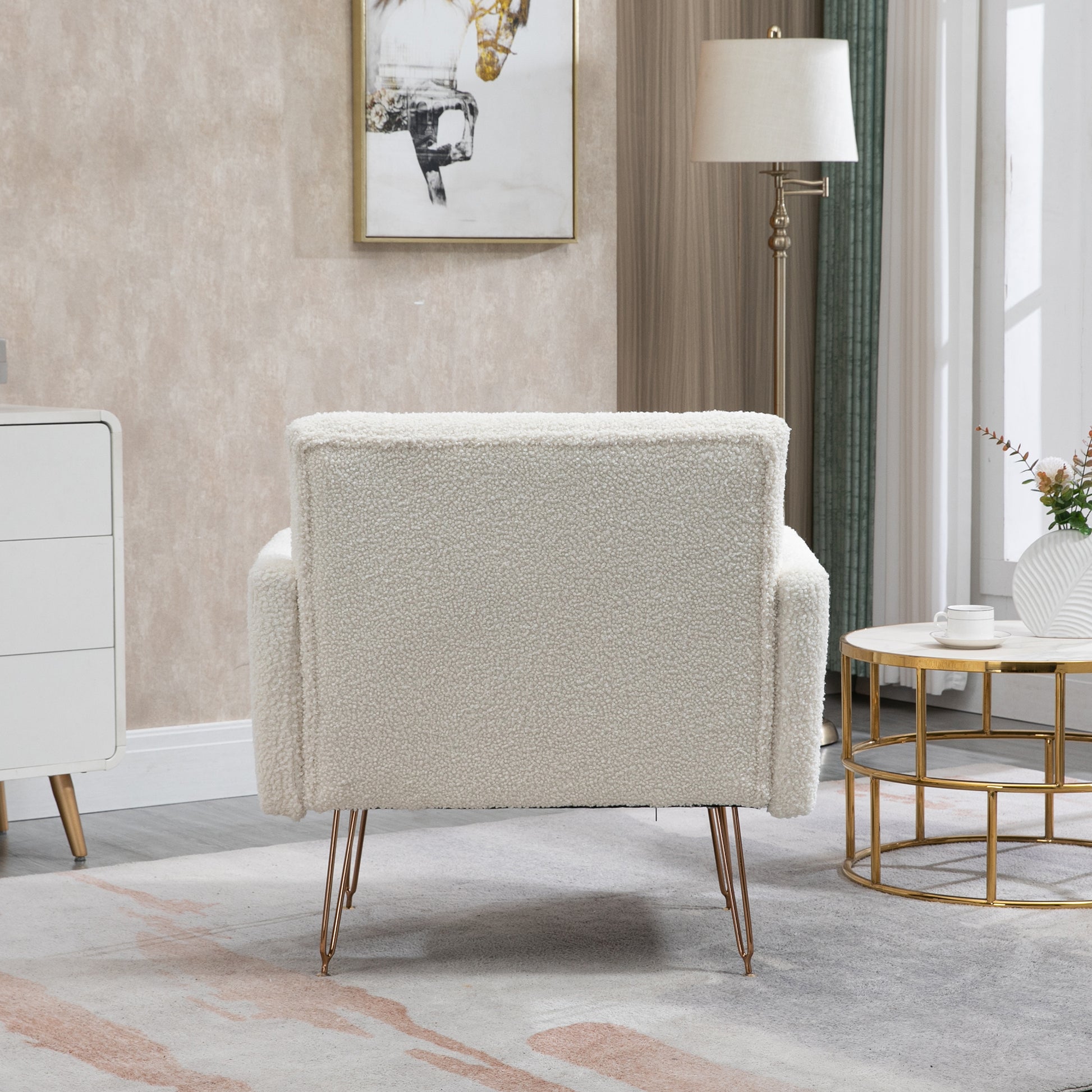Coolmore Velvet Armchair Single Sofa Modern Tufted Upholstered Side Reading Chairs With Arm And Gold Metal Leg For Living Room Bedroom Beige Beige Foam Velvet