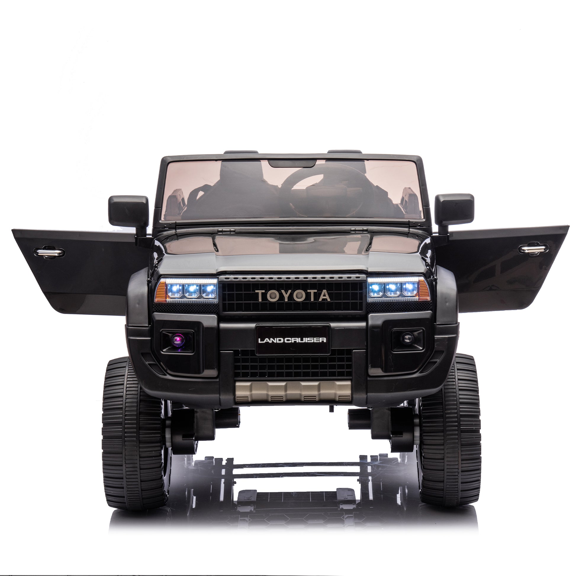 24V Two Seater Kids Ride On Car W Parents Remote Control, Licensed Toyota Lc250,2Wd,110W Motors,With Shovel,Three Point Seat Belt,Slow Start,Speed Adjustment,Bluetooth,Music For Kids Aged 3 . Black 100 149 Lbs Polypropylene