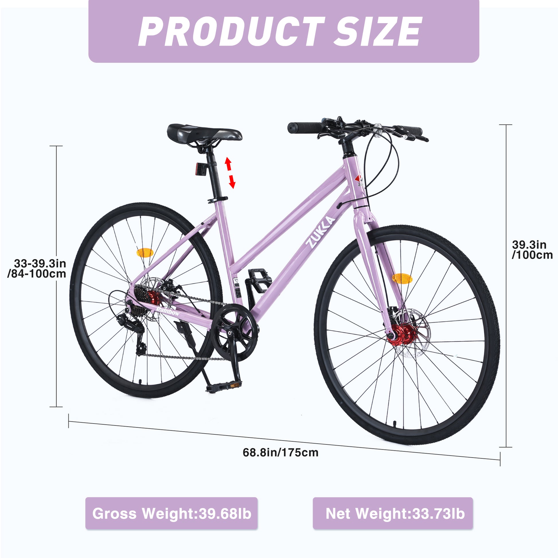 7 Speed Hybrid Bike Disc Brake 700C Road Bike For Men Women'S City Bicycle Cycling Light Purple Garden & Outdoor Carbon Steel