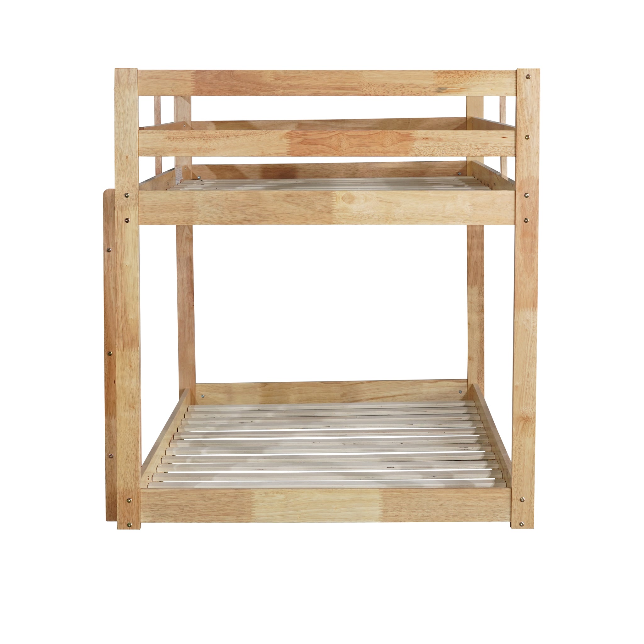 Solid Woodensolid Rubber Wooden Twin Over Twin Loft Bed With Ladder ,Upper And Bottom Bed Platforms Crafted With Strengthened Slats ,Natural Twin Natural Rubber Wood