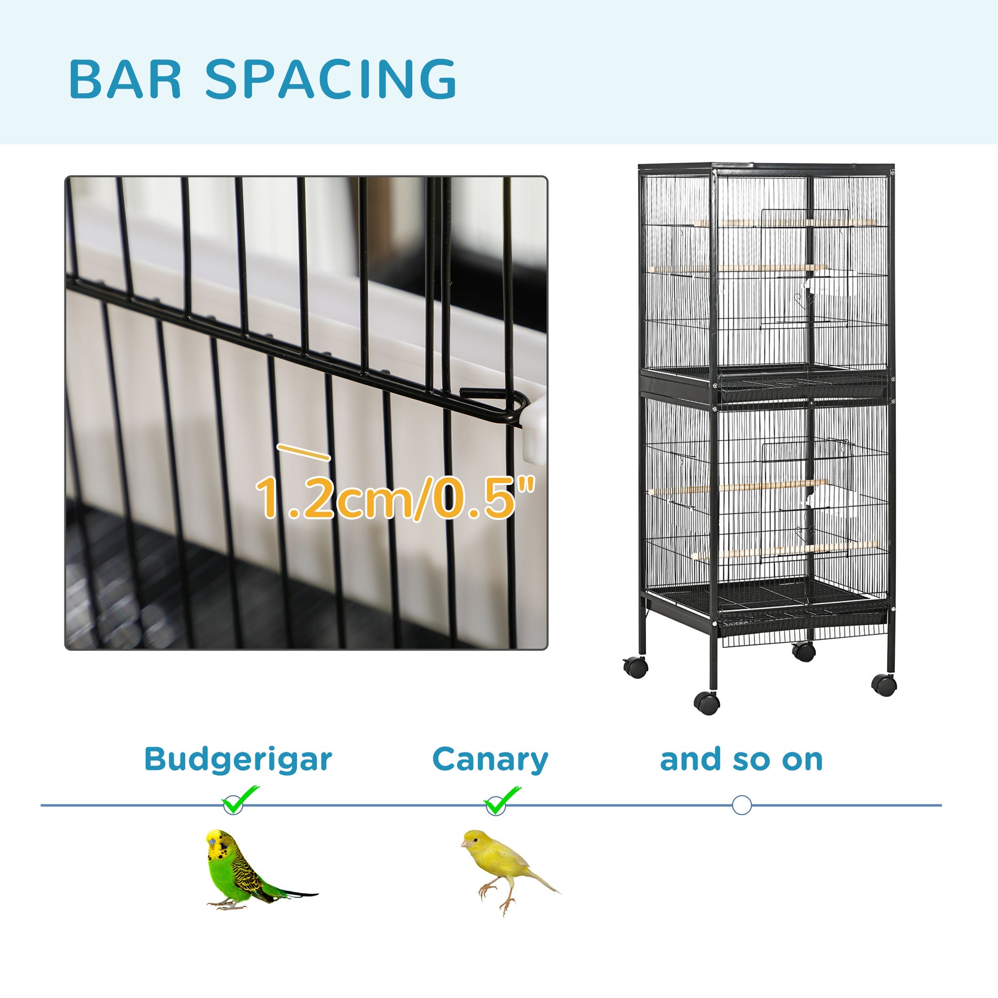 Pawhut Large Bird Cage With 1.7 Ft. Width For Wingspan, Bird Aviary Indoor With Multi Door Design, Fit For A Canary, Finch, Conure, 55", Black Black Wood