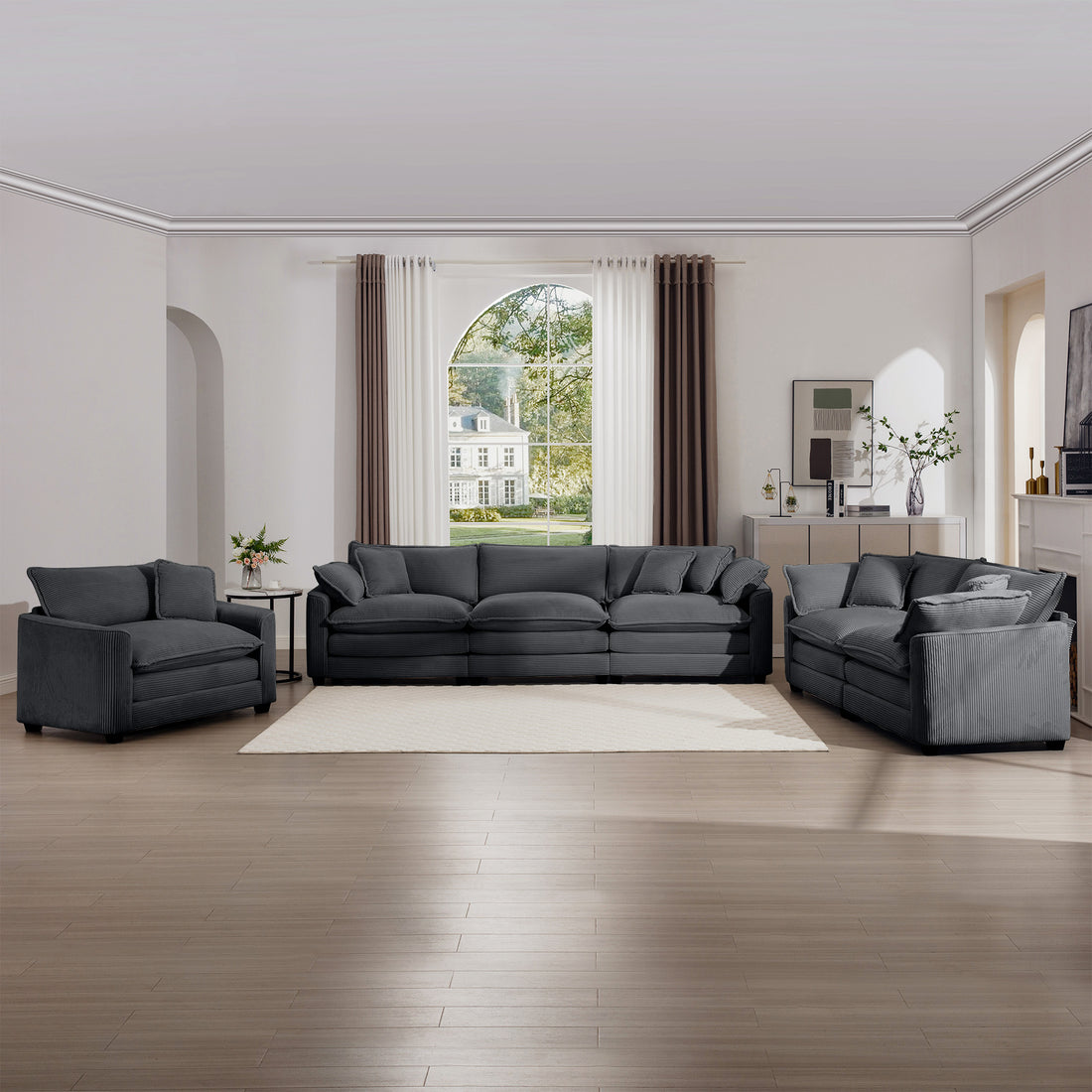 3 Piece Sectional Sofa Oversized Sectional Sofa Comfortable Sectional Sofaone Single Sectional Sofa, One 2 Seater Sofas, One 3 Seater Sofas Grey Corduroy Deep Seat Sofa Grey Corduroy 6 Seat