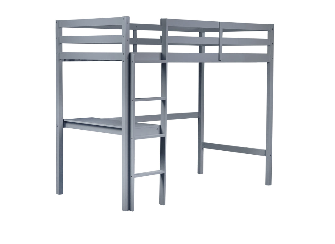 Twin High Loft Bed, Rubber Wood Loft Bed With Safety Guardrail, Built In Desk, Ladder,Grey Twin Grey Rubber Wood