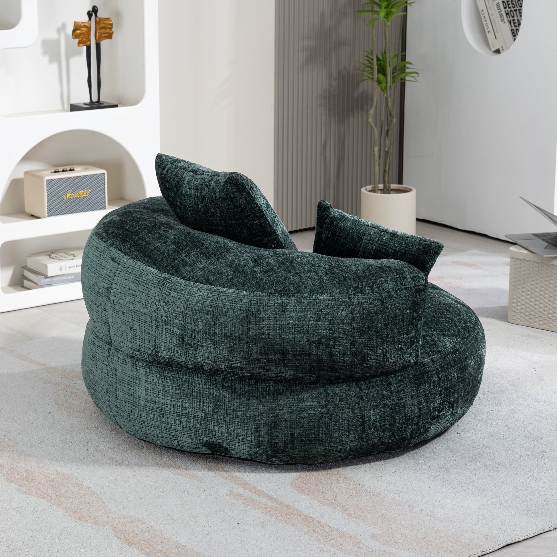 Coolmore Lazy Sofa Durable Comfort Lounger High Back Bean Bag Chair Couch With Three Pillows For Adults And Kids, Indoor & Outdoor, Single Gaming Sofa Chair For Bedroom,Office Emerald Chenille Emerald Foam Chenille 1 Seat