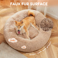 Anti Slip Round Fluffy Plush Faux Fur Cat Bed, Medium Brown Brown Fabric