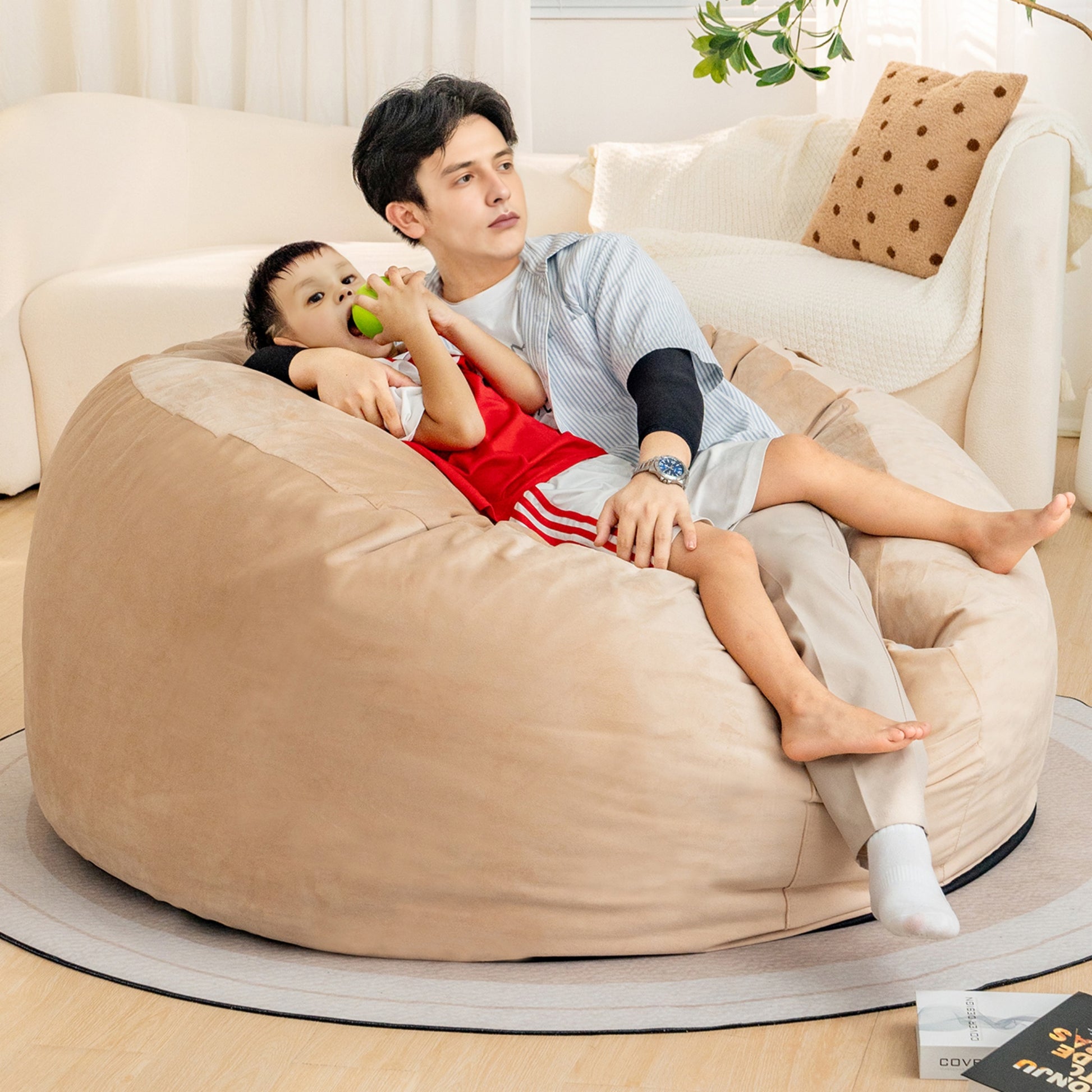 Bean Bag Chair: Giant 5' Memory Foam Furniture Bean Bag Chairs For Adults With Microfiber Cover 5Ft Camel Primary Living Space Soft Casual,Classic,Modern Foam Lychee Velvet