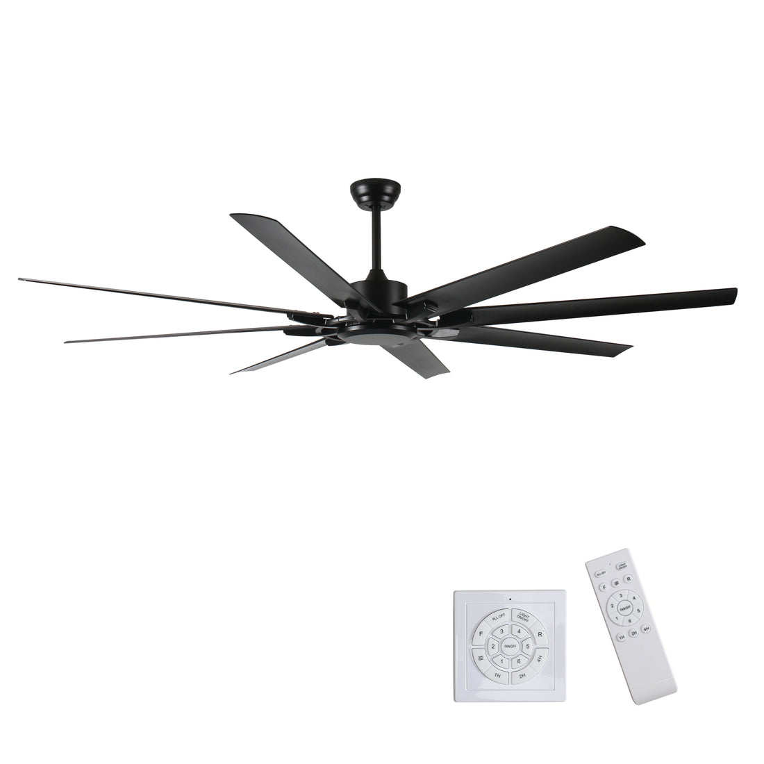 75 Inch Industrial Dc Motor Ceiling Fan No Light, Large Ceiling Fan With 8 Reversible Blades, 3 Downrods, 6 Speed Remote Control, Home Or Commercial Ceiling Fans For Porch Garage Shop, Black Black Casual,Classic Abs Steel Q235