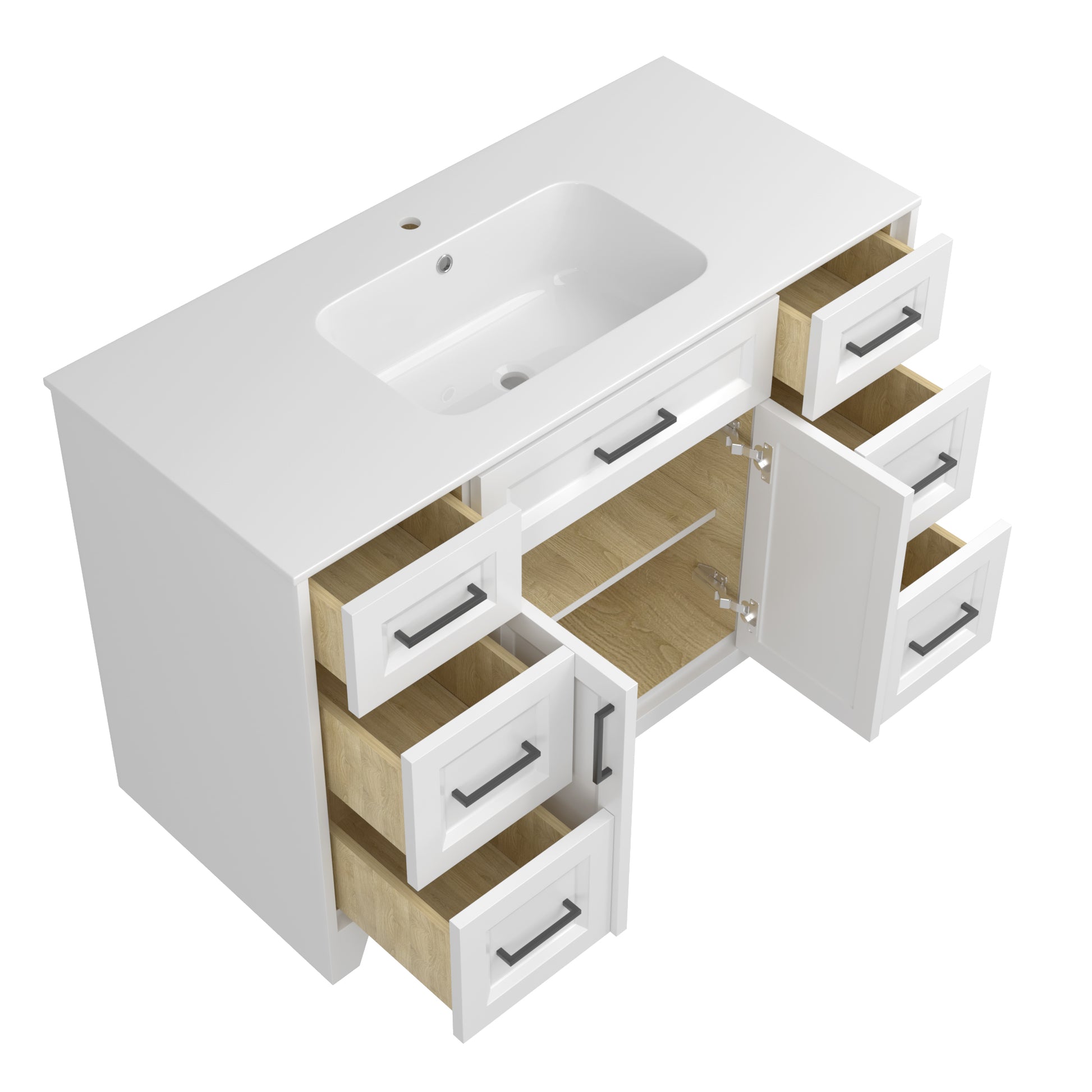 Solid Wood 48 Inch Bathroom Vanity With Single Sink Combo, Modern Vanity Cabinet With 2 Soft Closing Doors & 6 Full Extension Dovetail Drawers White 4 White 2 2 48 In & Above 32 To 35 In Soft Close Doors Bathroom Freestanding Luxury,Modern 20 25 Inches