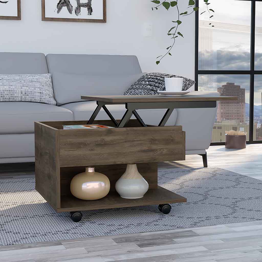 Portland Lift Top Coffee Table Brown Primary Living Space Modern Freestanding Rectangular Coffee & End Tables Rectangular Mdf Engineered Wood