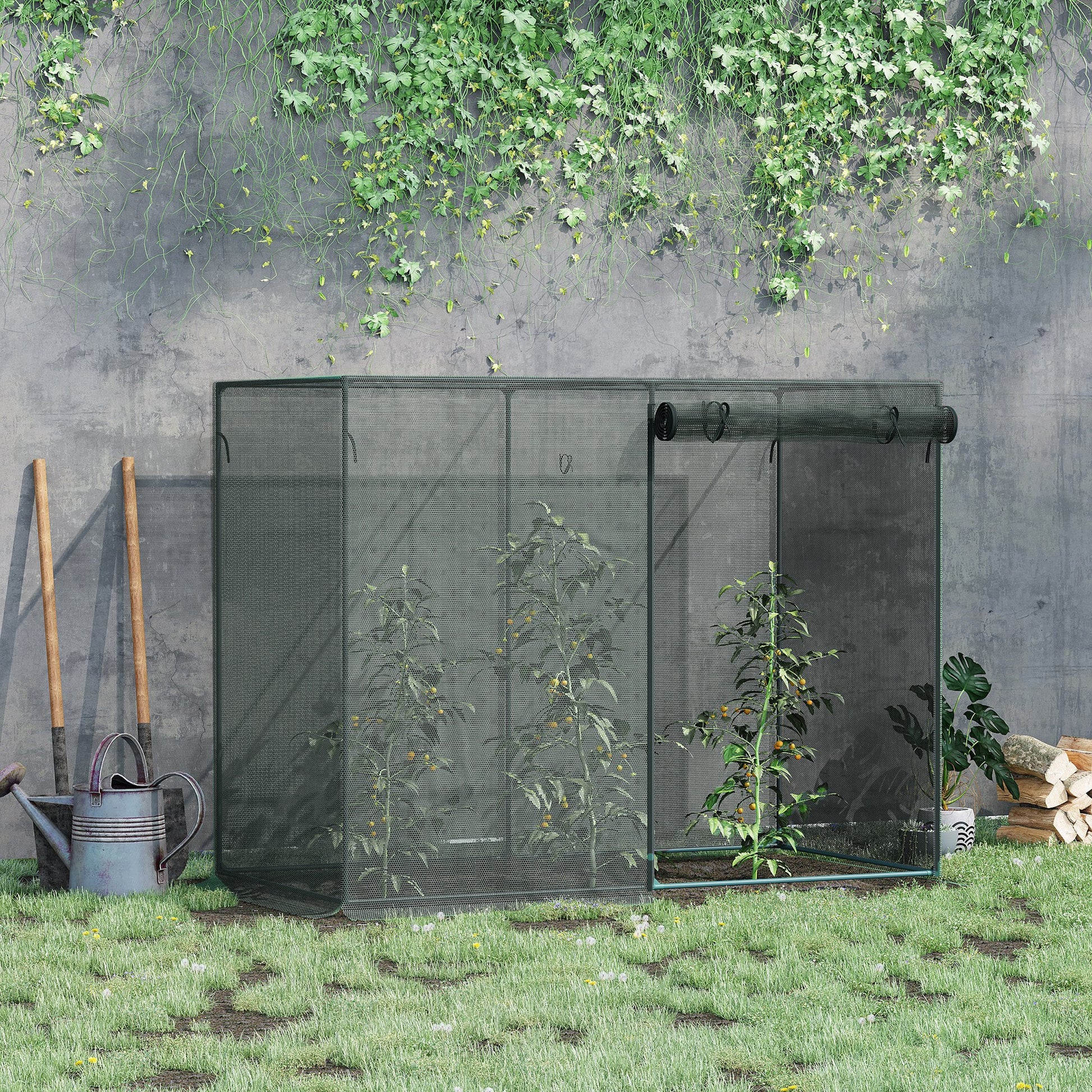 Outsunny 6' X 3' Crop Cage, Plant Protection Tent With Zippered Doors For Vegetable Garden, Backyard, Black Black Steel