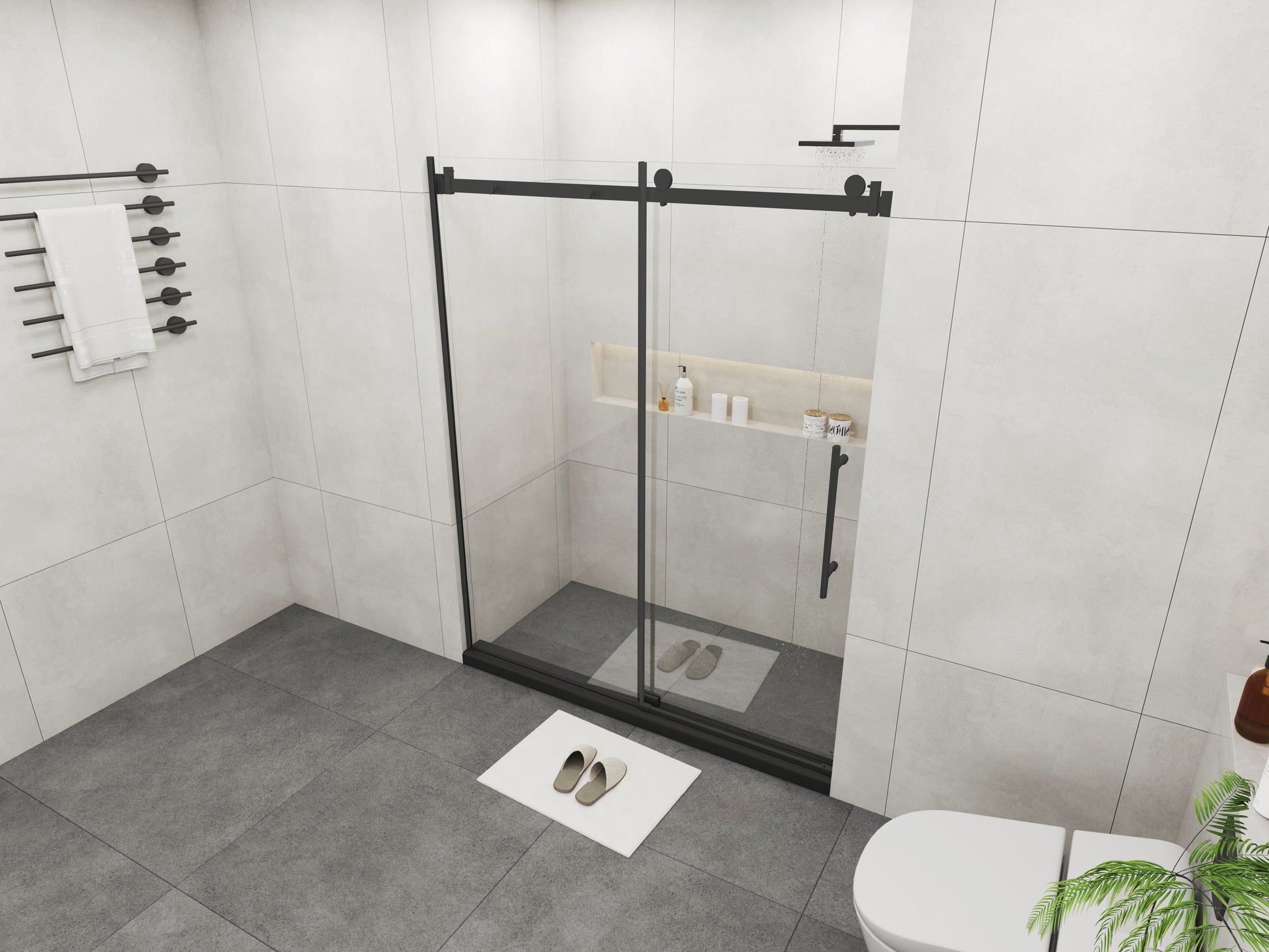 Frameless Sliding Glass Shower Doors 72" Width X 76"Height With 3 8" 10Mm Clear Tempered Glass, Matt Black Finish Matt Black Bathroom American Design Stainless Steel Tempered Glass