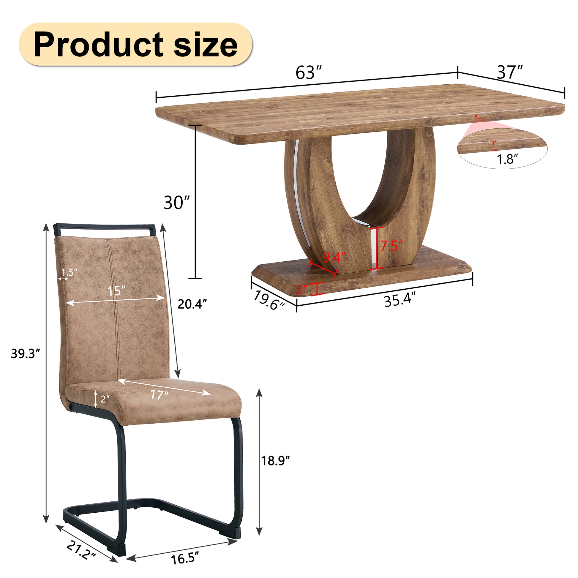 Table And Chair Set.Mdf Rectangular Dining Table, 6 Chairs With Technology Cloth High Back Upholstered Side Chair With C Shaped Metal Legs.Suitable For Restaurants, Living Rooms, Kitchen Brown Seats 6 Mdf Metal