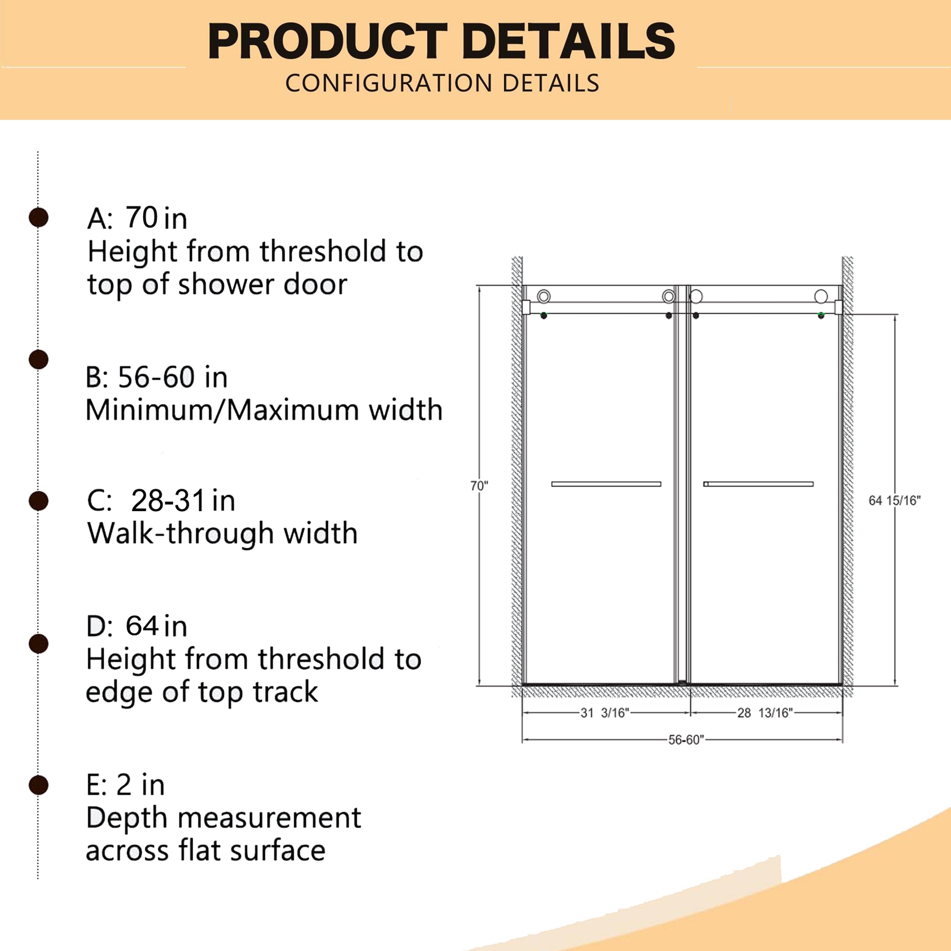 56" 60"W X 70"H Frameless , Double Sliding , 5 16" 8Mm Laminated Glass Premium Tempered Glass Shower Enclosure,Double Side Easy Clean Coat,Matte Black Finished With Buffer Matte Black Bathroom American Design Stainless Steel