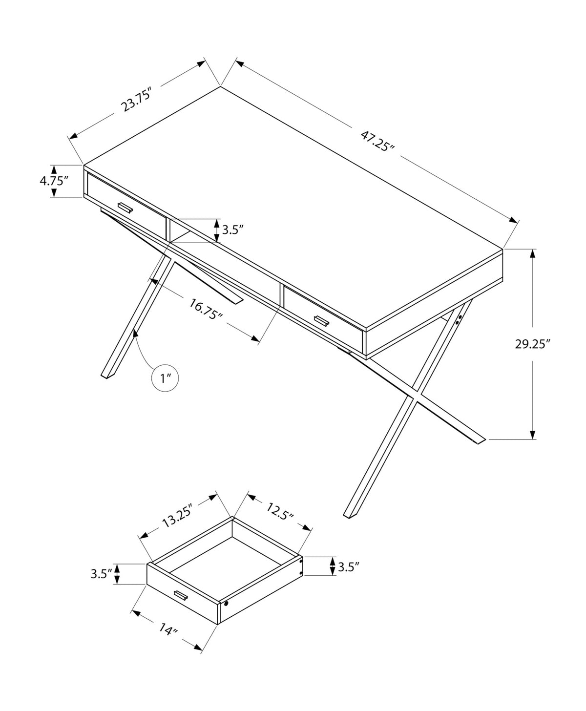 Desk Computer Box Size Computer Desk, Home Office, Laptop, Storage Drawers, 48