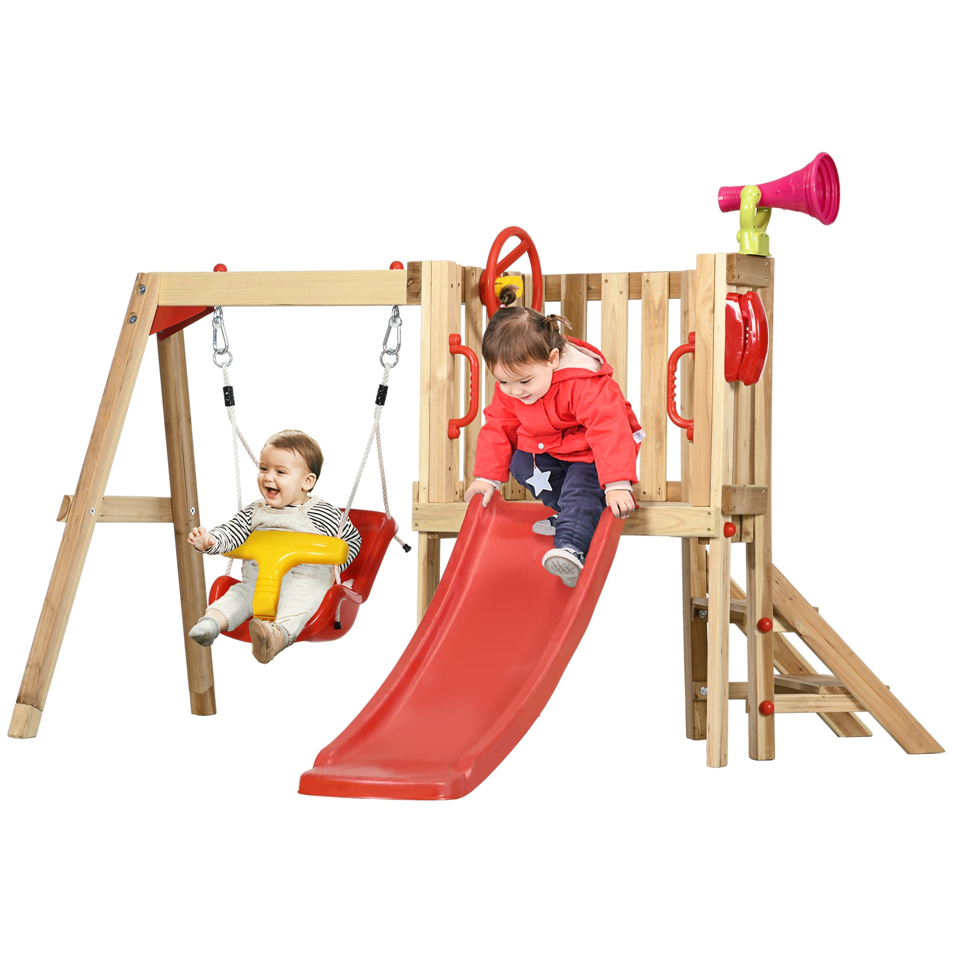 Outsunny In Wooden Swing Set Outdoor Playset With Baby Swing Seat,