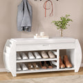 Retro Multifunctional Storage Bench With Cushion And Curved Side Panel For Entrance And Living Room Antique White Antique White Mdf